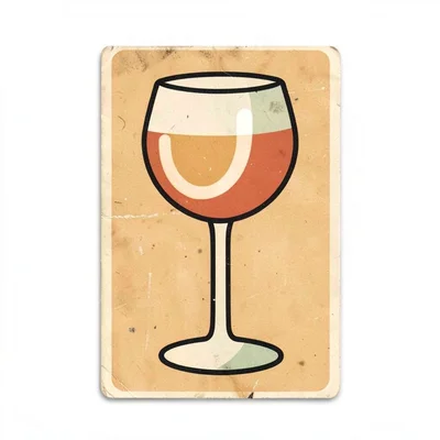 Czech matchbox label illustration, a wine glass with minimal detail , vintage Ea