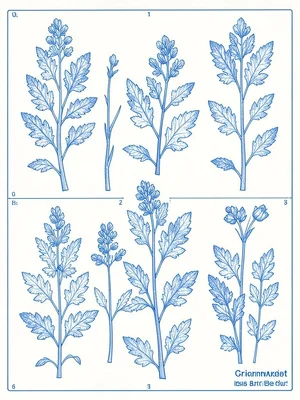 Pressed plants blue print