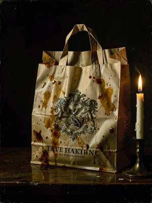 Takeout bag with grease stains becoming translucent, backlit like parchment manu