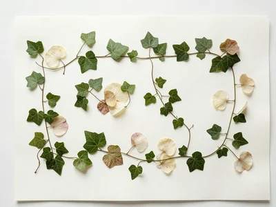 Pressed ivy leaves arranged to spell nothing but create a vine-like trailing pat