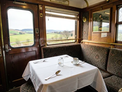 Dining Car White Linen Silver Setting