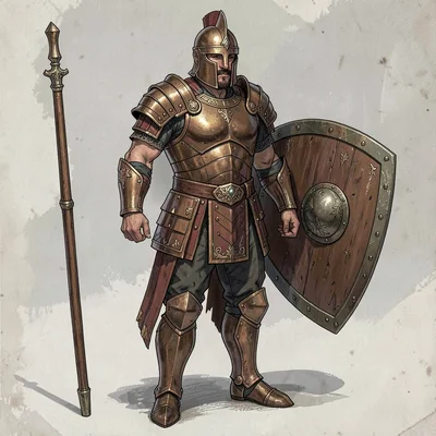 Fantasy armor illustration, an ancient Greek hoplite armor with bronze helmet an