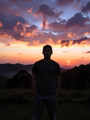 Figure against sunset sky