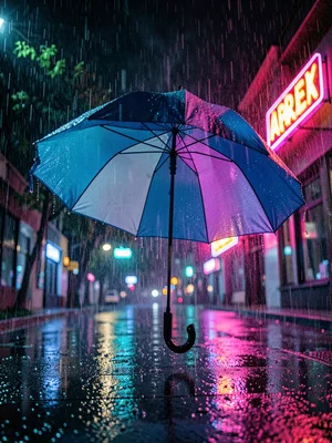 Umbrella in neon rain