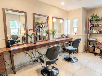 Hair salon interior with mirrors