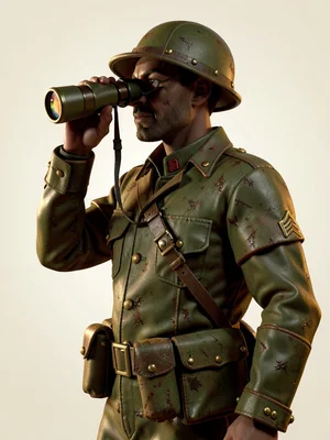 The observer hooks a thumb under the strap of his binoculars and turns just enou