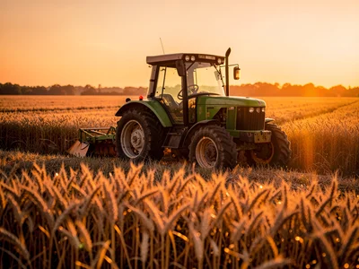Tractor in wheat field