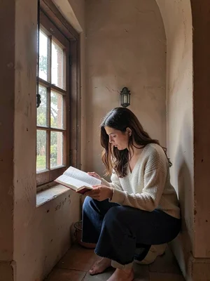 Reading in window alcove