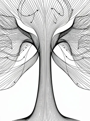 A flow field tree with trunk formed by parallel vertical lines and branches as d