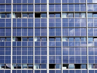 Solar panel grid on facade