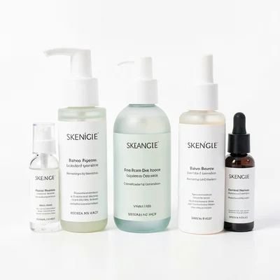 Skincare bottles arrangement