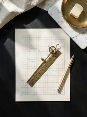 Brass Compass and Protractor on Graph Paper