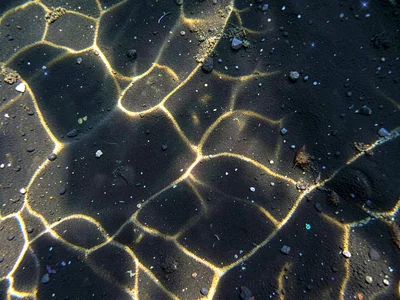 Bright focus points scattered across dark volcanic sand