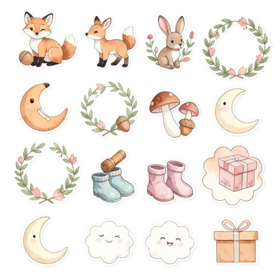 Woodland baby shower icon sheet