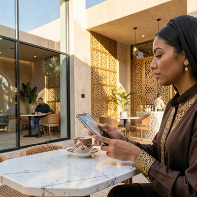 Contemporary Gulf photograph with heritage contrasts, Woman hand with henna patt