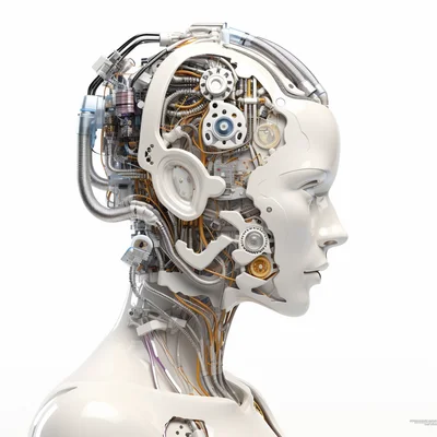 3D plastilina robot brain assembly tools on clean whi