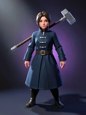 A young inquisitor in midnight-blue cassock with silver buckle-clasps, warhammer