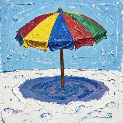 Colorful beach umbrella on white sand