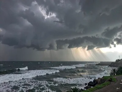 Storm over ocean approaching coast