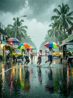 Children Jumping in First Monsoon Rain