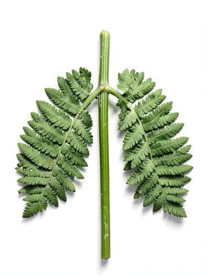 Pressed fern specimen arranged in shape of human lungs, every frond a bronchiole