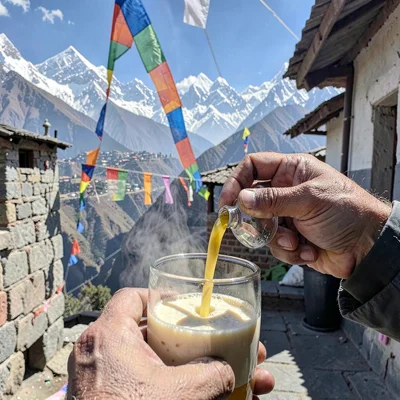 Butter tea pour in teahouse