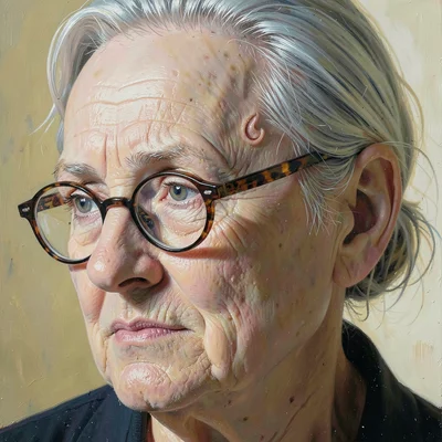 Oil painting, portrait, realistic but painterly, visible brushstrokes on linen, 