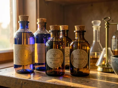Amber Medicine Bottles Cork Stopper Shelf
