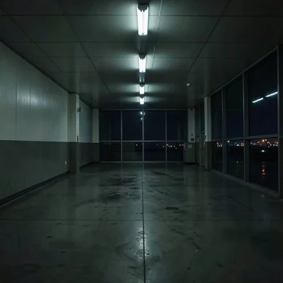 Empty airport terminal gate area in the middle of the night