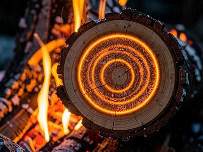 Log end showing concentric heat zones