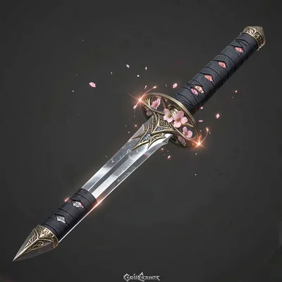 Fantasy weapon illustration, a samurai katana with folded steel visible, cherry 