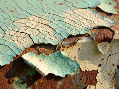 Alligator cracking in old paint, network of rectangular cells where paint contra