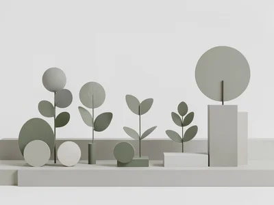 Garden in Bauhaus style, plants as geometric shapes, circles and rectangles