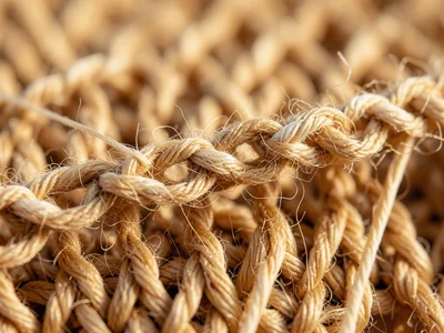 A crochet chain at macro: each link of yarn showing the hook's path, the air spa
