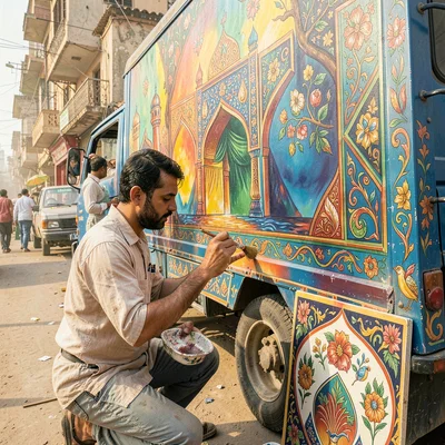 Truck art painter at work