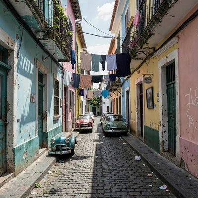 Havana preserved decay, improvised maintenance beauty, Laundry hanging between b