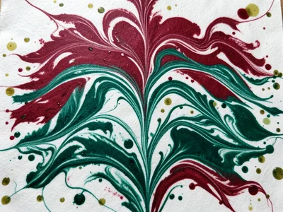 Two-color gelgit wave pattern, cinnabar red and malachite green raked in alterna
