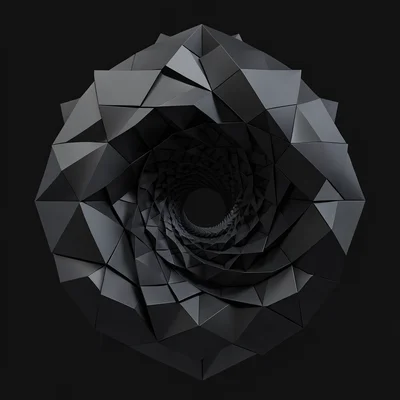 Fibonacci spiral rendered in alternating mirror and matte black materials
