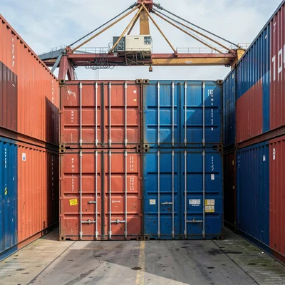 Red Blue Container Symmetrical Face Pair