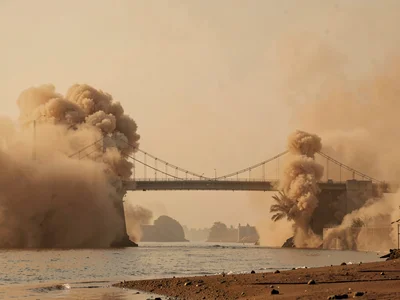 Bridge emerging from and disappearing into dust on both ends