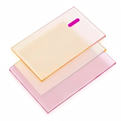 three translucent rectangles stacking with gentle parallax offset, each layer ti