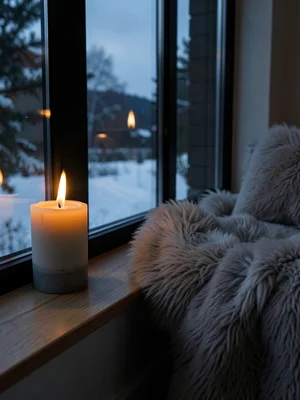 Candle Reflected in Dark Window