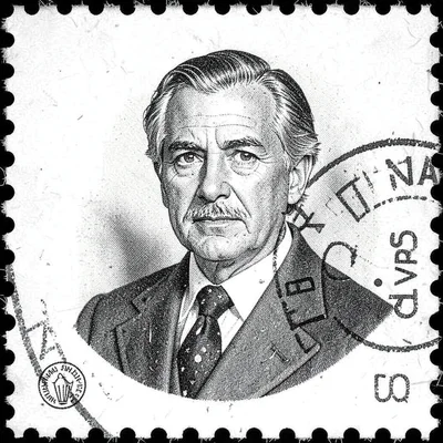 Postage stamp illustration, Famous scientist portrait , tiny perfect composition