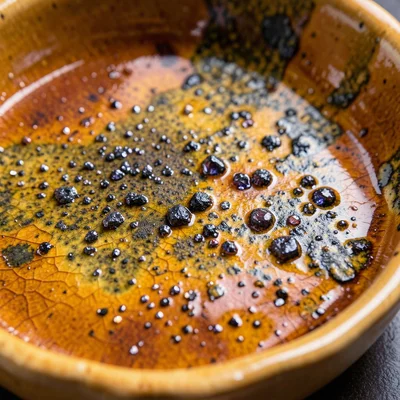 Ceramic pie dish with warm amber glaze, prepared for pumpkin pie