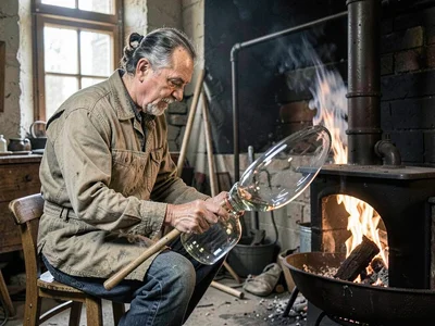 Glassblower at furnace