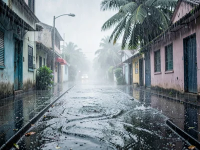 Street flooding beginning rain