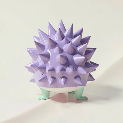 Spiny lavender lowpoly hedgehog with a faceted spike crown and tiny mint paws, s