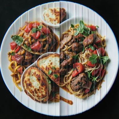 Full and empty plate, meal and aftermath in lenticular alternation, feast and fa