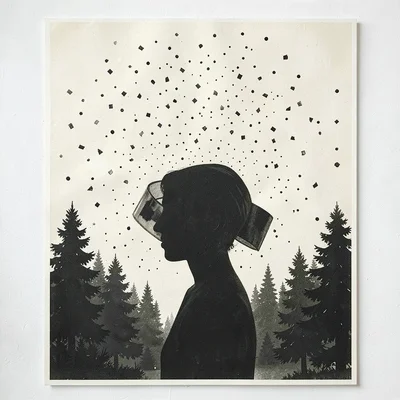 Riso poster of a finish-line tape silhouette in butter and forest spot inks over