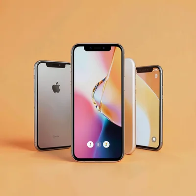 Marketing web banner of one phone center with three smaller phones fading behind